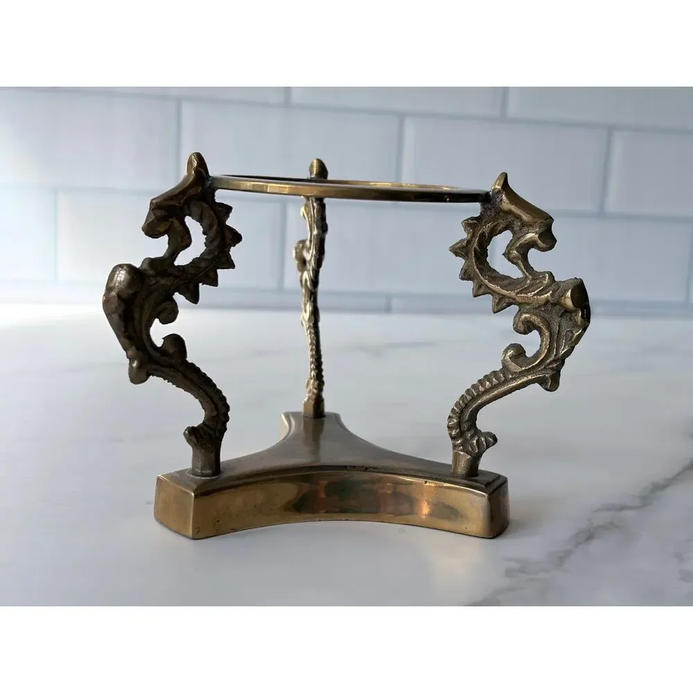 Vintage Gold Tone Dragon Sphere Stand | Metal Crystal Ball Holder